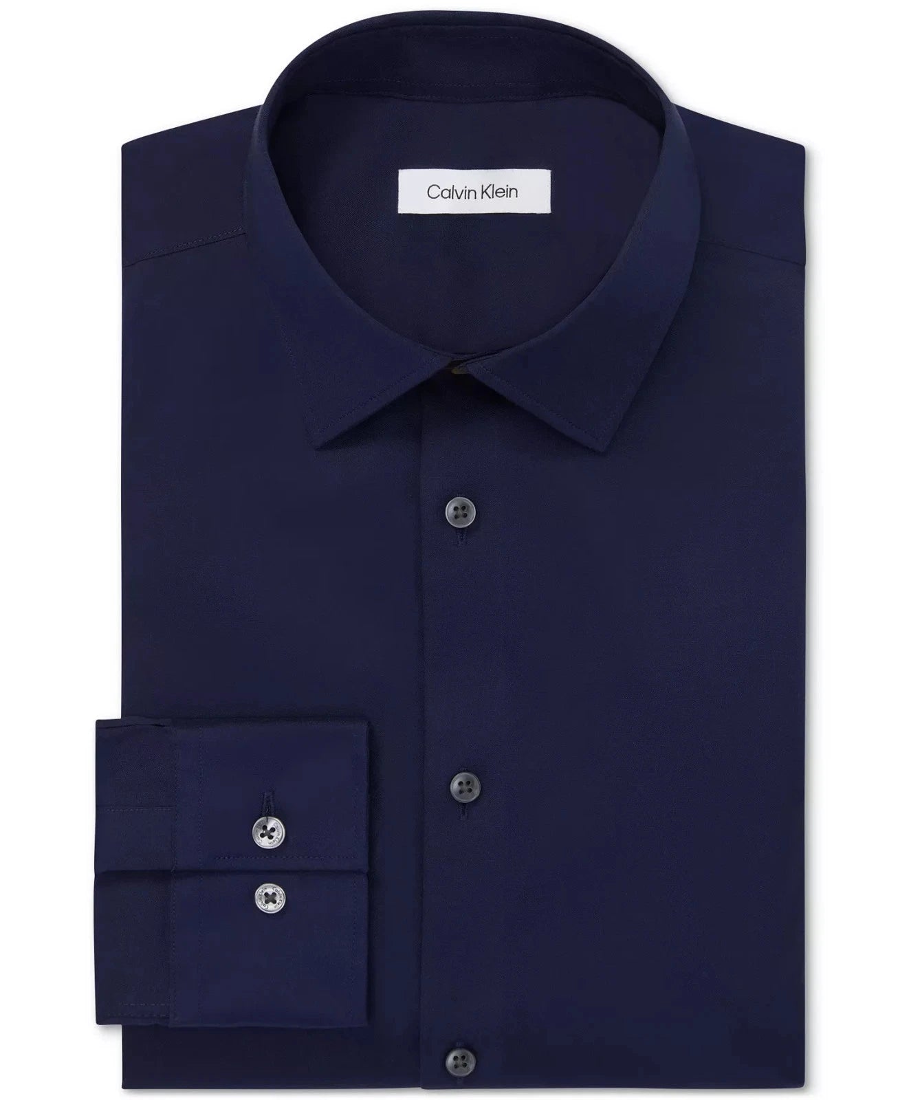 Calvin Klein Men's Refined Cotton Stretch Regular Fit Dress Shirt   Navy 16.5 32/33