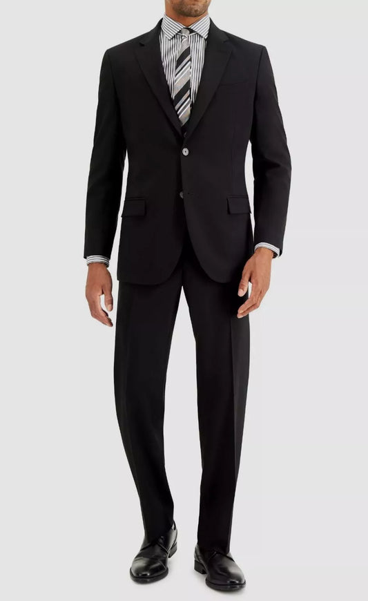 Nautica Men's Modern-Fit Bi-Stretch 2-pc Suit  Color Black Solid Size 44R 38 Waist