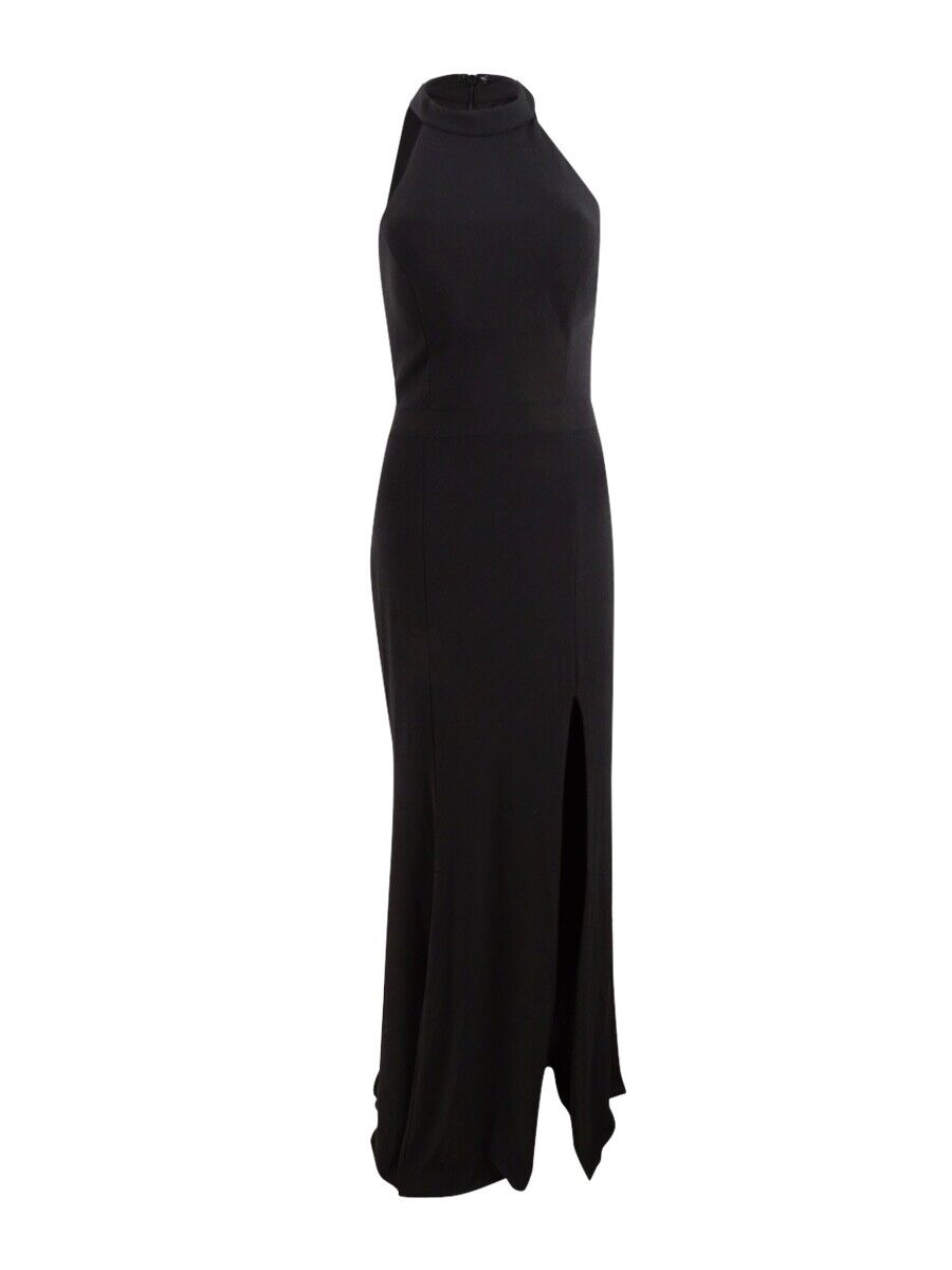 XScape Crisscross Slit Halter Evening Dress Gown  Color Black Size 12
