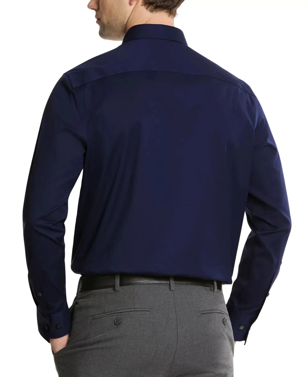 Calvin Klein Men's Refined Cotton Stretch Regular Fit Dress Shirt   Navy 16.5 32/33