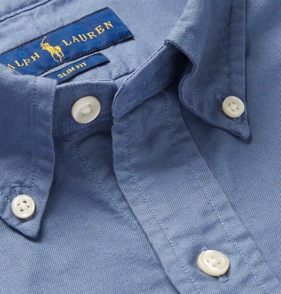Polo Ralph Lauren Men's Garment-Dyed Slim Fit Button-Down Shirt  Color Blue Size 2XL