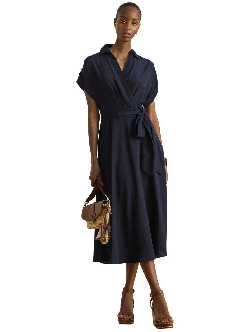 LAUREN RALPH LAUREN Women's Fratillio Short Sleeve Day Dress  Navy Size 6