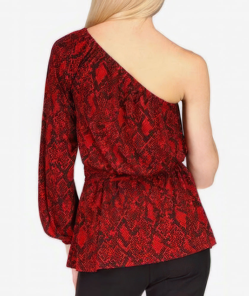 Michael Kors Women's Plus Animal-Print One-Shoulder  Color Crimson Size 3X