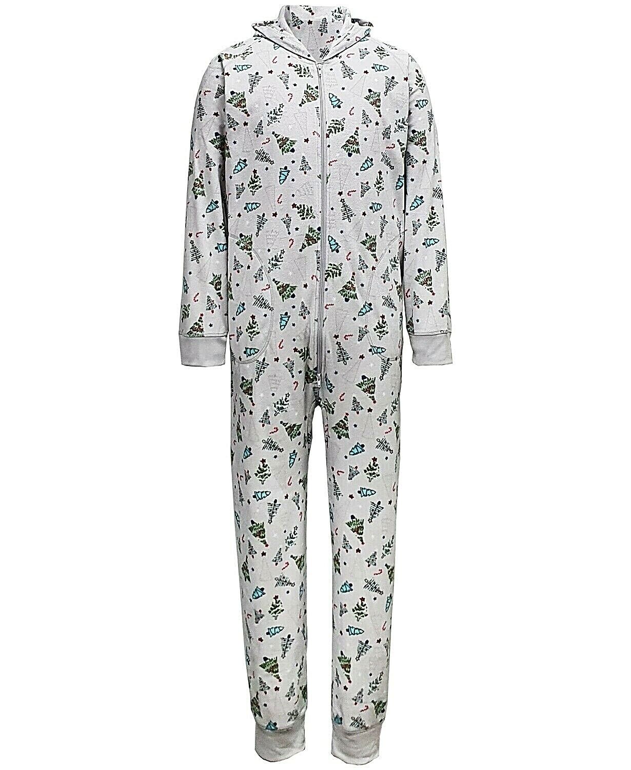 Family Pajamas Men's Tree-Print Hooded 1-Pc Pajama  Color Festive Trees Size M