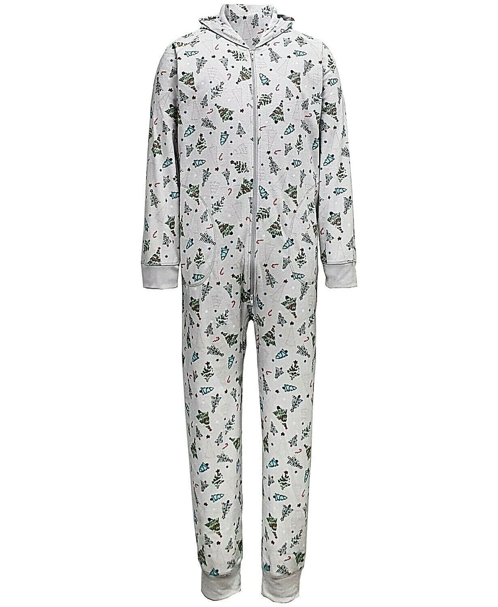 Family Pajamas Men's Tree-Print Hooded 1-Pc Pajama  Color Festive Trees Size L