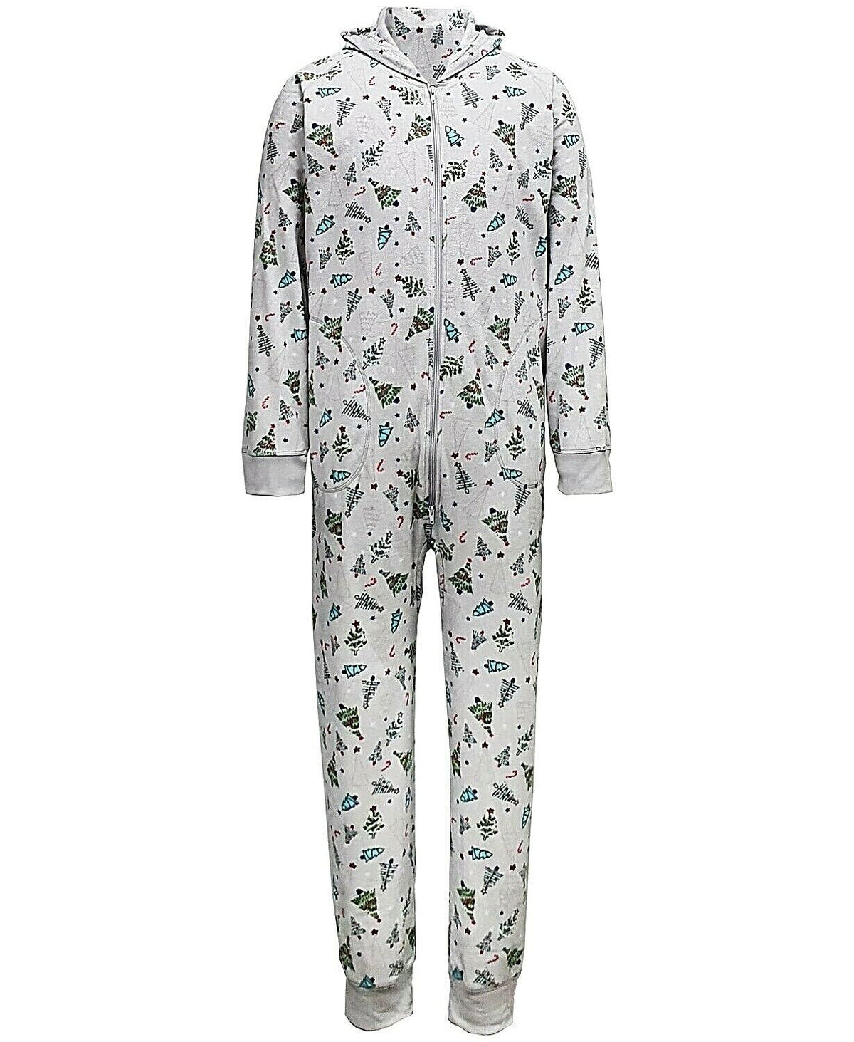 Family Pajamas Men's Tree-Print Hooded 1-Pc Pajama  Color Festive Trees Size L