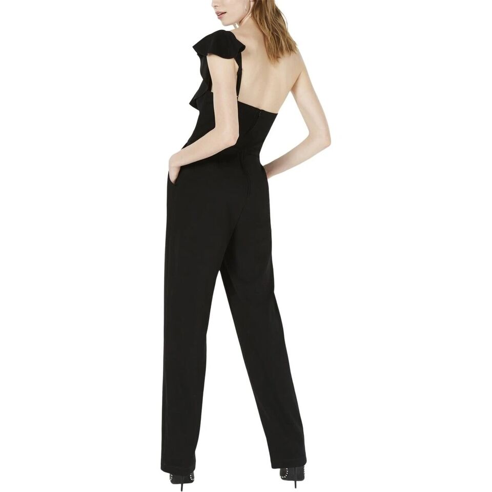 TEEZE ME Juniors One Shoulder Ruffled Jumpsuit  Color Black Size 5