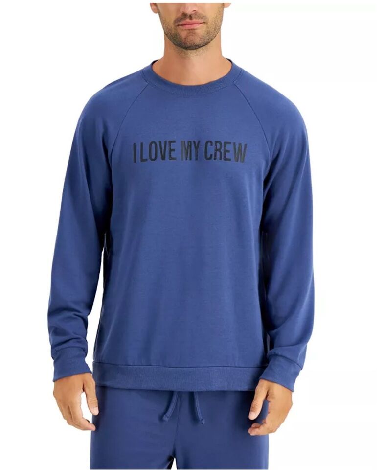 Family Pajamas Men's I Love My Crew Fleece Matching PJ Set  Color Navy Size M