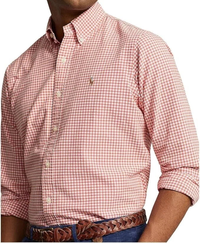 Polo Ralph Lauren Men's Classic-Fit Oxford Shirt  Orange/White Gingham Size S