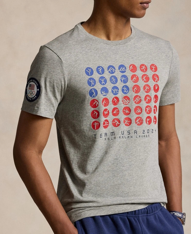 Polo Ralph Lauren Men's Custom Slim-Fit Team USA T-Shirt  Grey Heather Size L