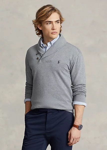 Polo Ralph Lauren Men's Luxury Jersey Shawl-Collar Pullover  Color Gray Size L