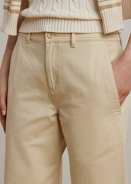 LAUREN RALPH LAUREN Women's Cotton Twill Wide-Leg Pants  Ivory Beige Size 18