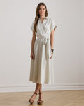 LAUREN RALPH LAUREN Women's Fratillio Striped Belted Twill Dress  Cream/Blue Size 8