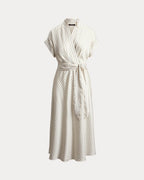 LAUREN RALPH LAUREN Women's Fratillio Striped Belted Twill Dress  Cream/Blue Size 8