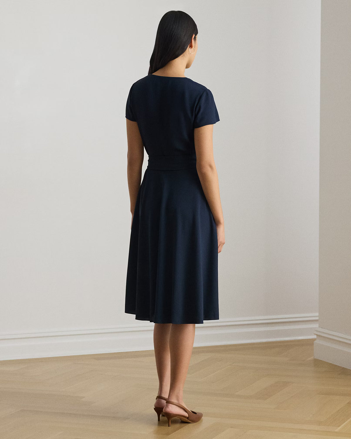 LAUREN RALPH LAUREN Women's Belted Georgette Surplice Dress  Lauren Navy Size 14