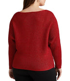 Lauren Ralph Lauren Plus-Size Dolman-Sleeve Boatneck Statement Sweater  Color Lipstick Red Lurex Size 3X