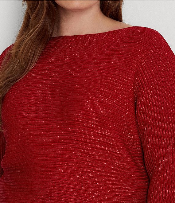 Lauren Ralph Lauren Plus-Size Dolman-Sleeve Boatneck Statement Sweater  Color Lipstick Red Lurex Size 3X