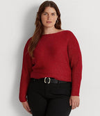 Lauren Ralph Lauren Plus-Size Dolman-Sleeve Boatneck Statement Sweater  Color Lipstick Red Lurex Size 3X
