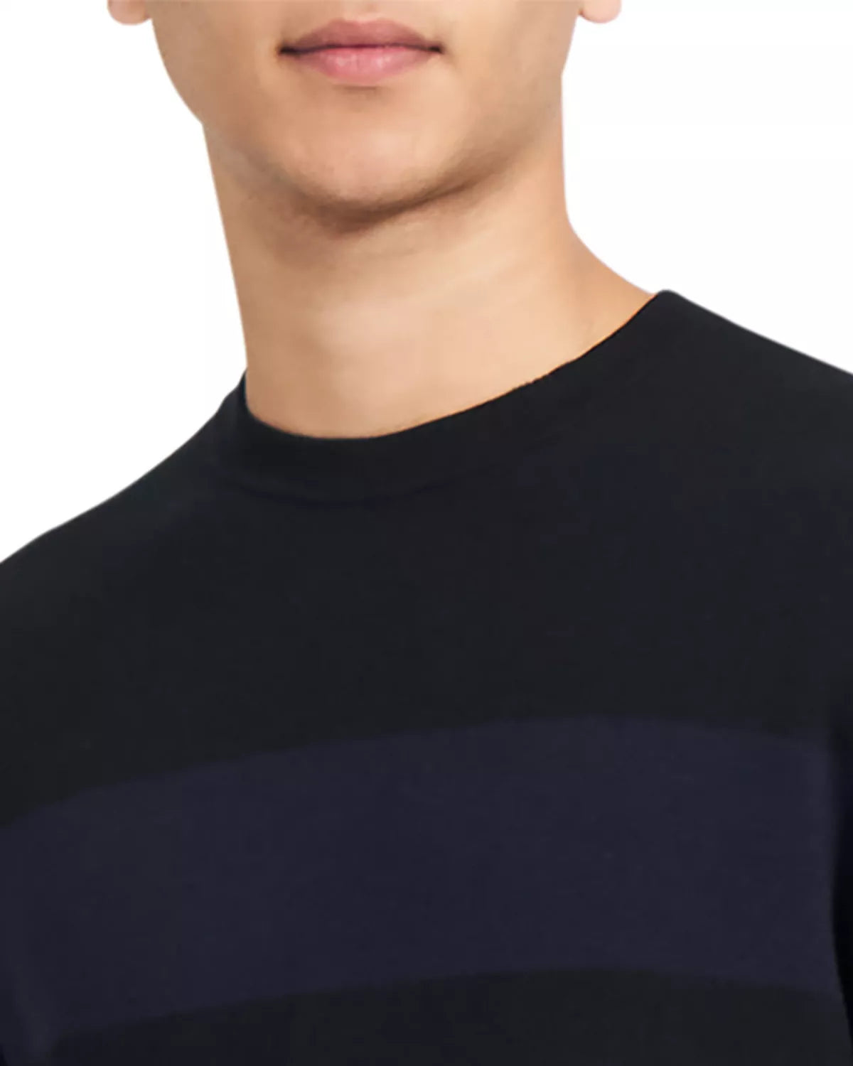 Theory Men's Arnauld Striped Crewneck Merino Sweater Color Black Baltic Size S