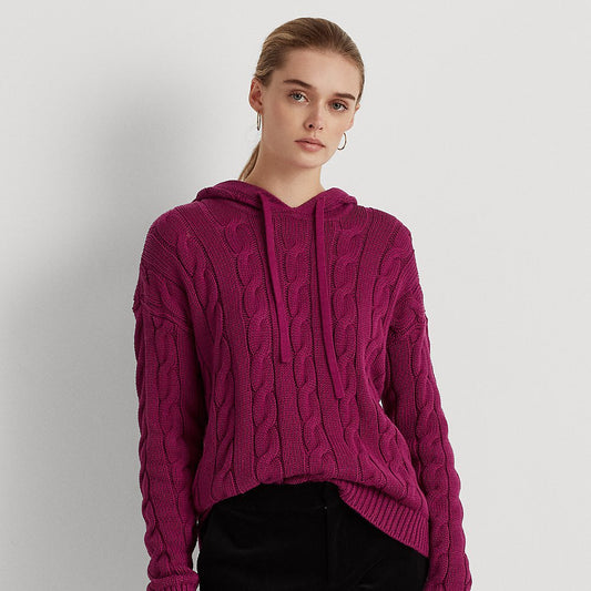 Lauren Ralph Lauren Women's Cable-Knit Cotton Hoodie  French Orchid Size XL