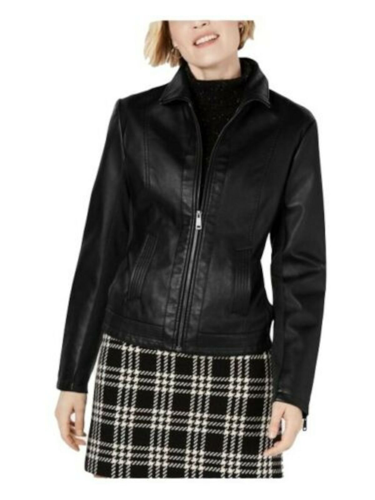 KENNETH COLE Women’s Brown Vegan Leather Zip Up Jacket 17LMU679
