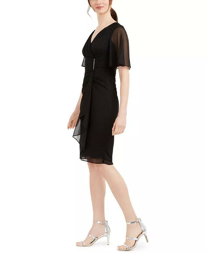 Betsy & Adam Ruched Glamour Dress  Color Black Size 8 Style B199