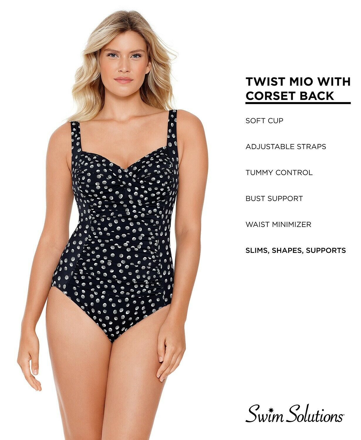 Swim Solutions Galactica Twist Corset-Back Tummy Control One-Piece Swimsuit 