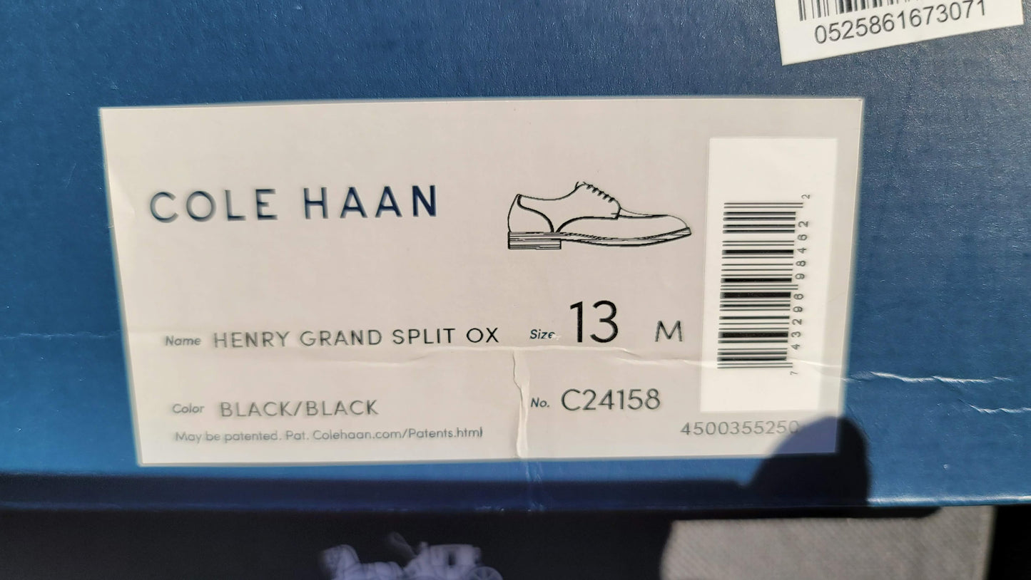 Cole Haan Men's Henry Grand Split OX Oxford Shoes Size 13M Color Black/Black