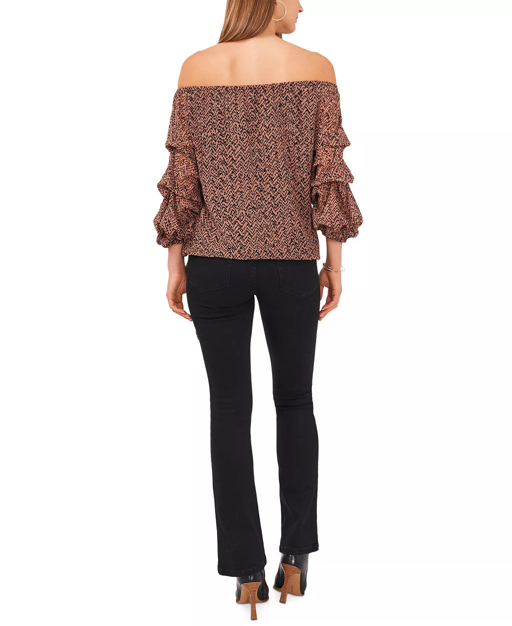 Vince Camuto Printed Off-The-Shoulder Balloon Sleeve Blouse  Color Brown/Black Size XL