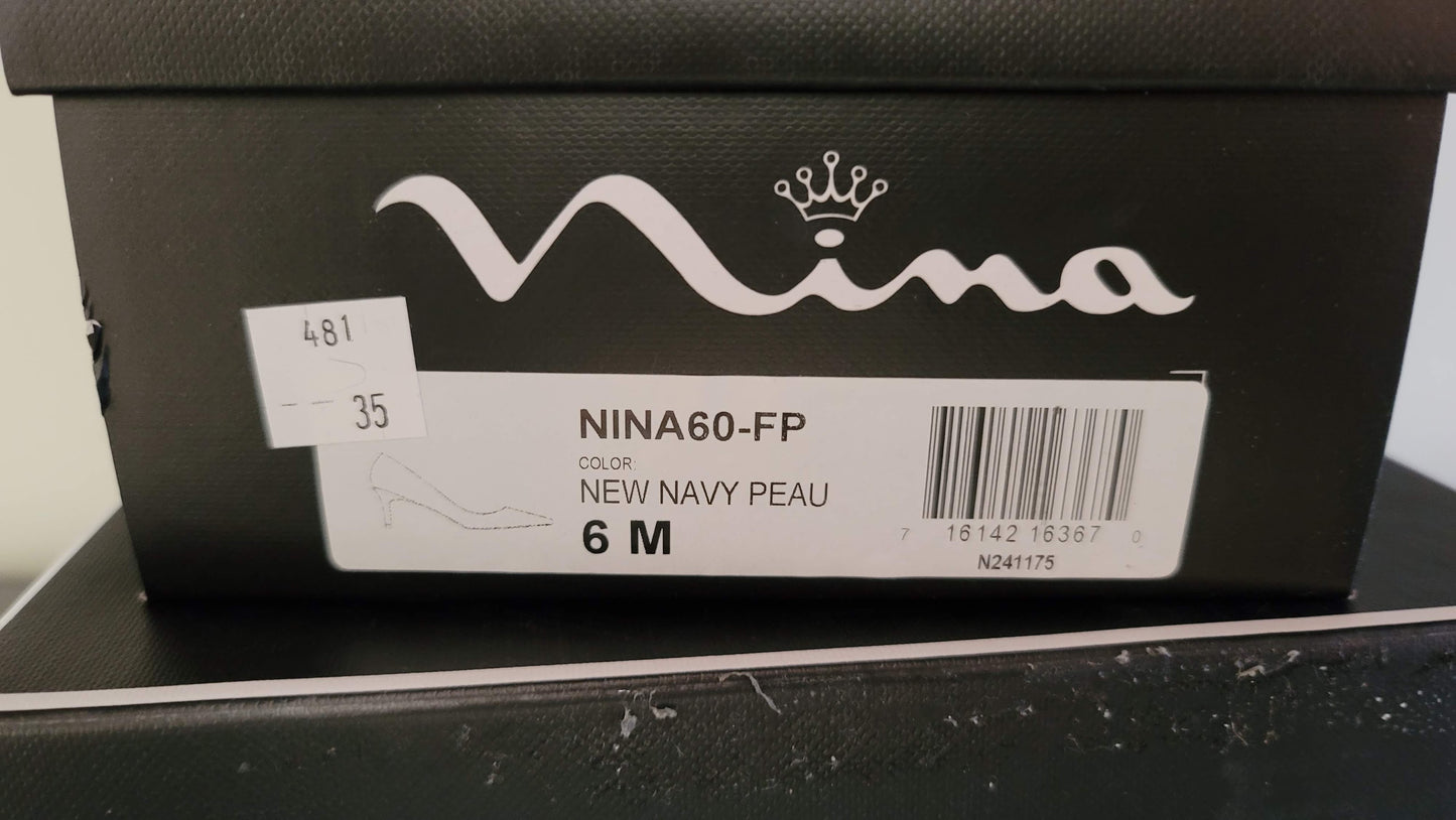 Nina Nina60 Mid Heel Pumps  Color: Navy Peau Fabric Size: 6M