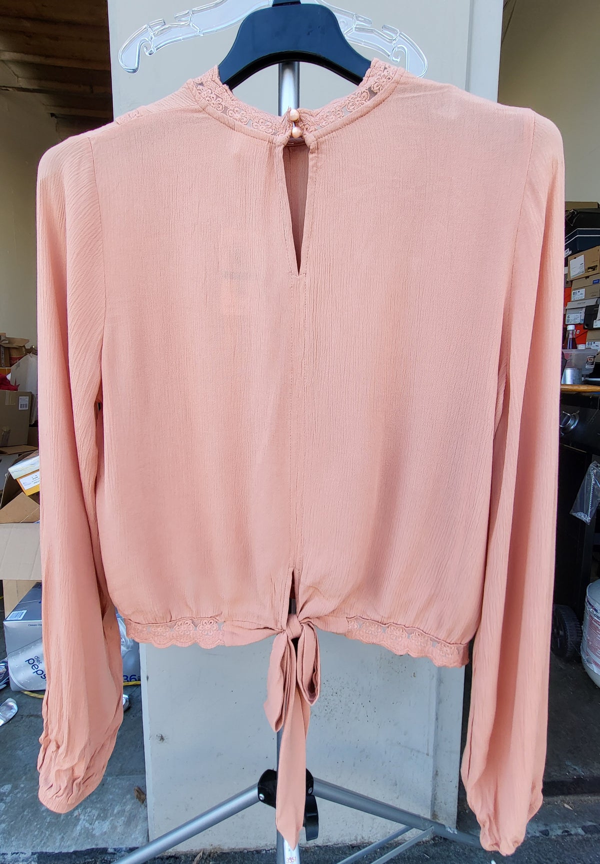 Self Esteem Juniors Pleated Lace-Trim Blouse  Color Toasted Nut Size XL