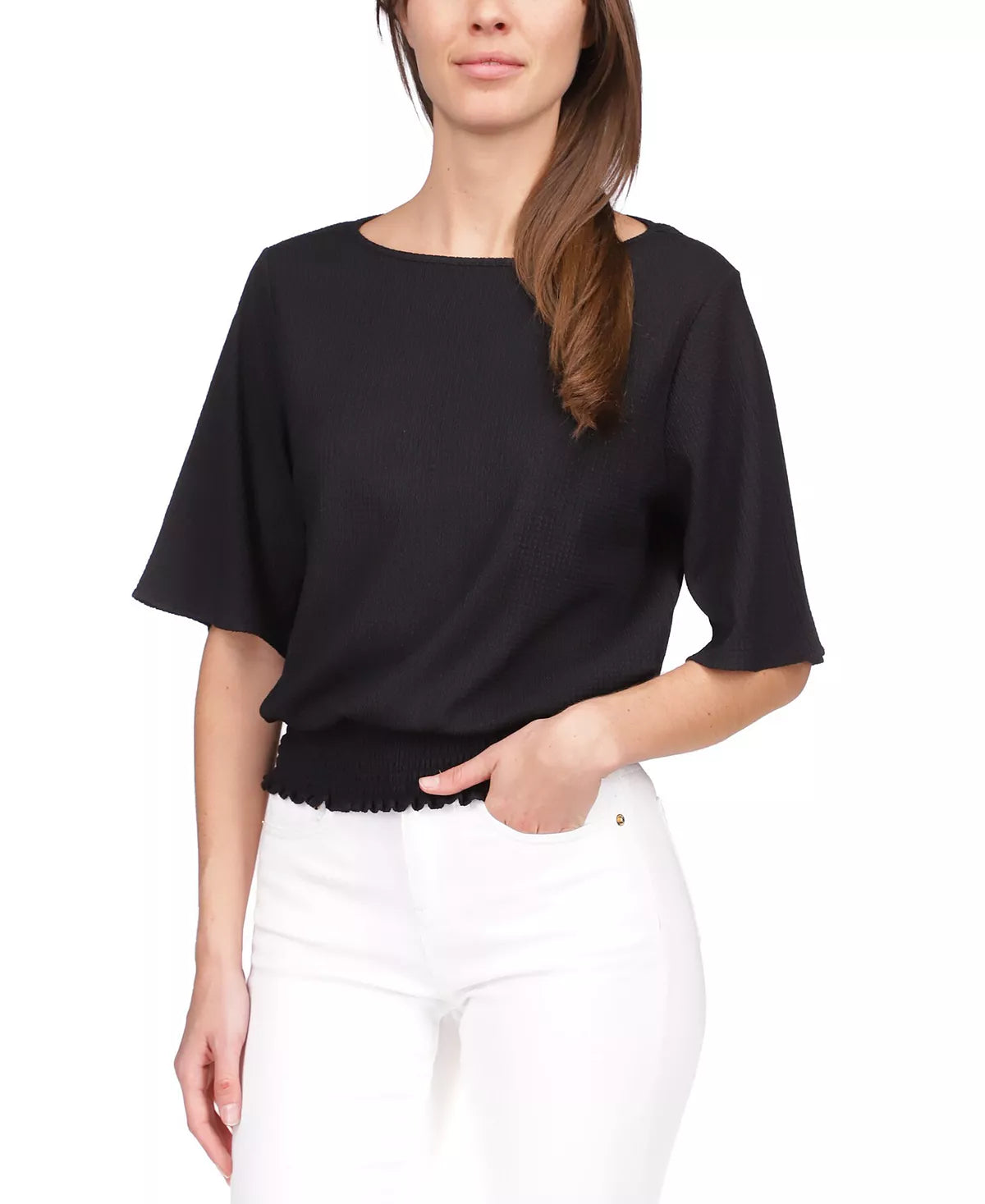 Michael Kors Women's Smocked-Hem Top  Color Black Size M