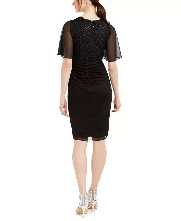 Betsy & Adam Ruched Glamour Dress  Color Black Size 8 Style B199