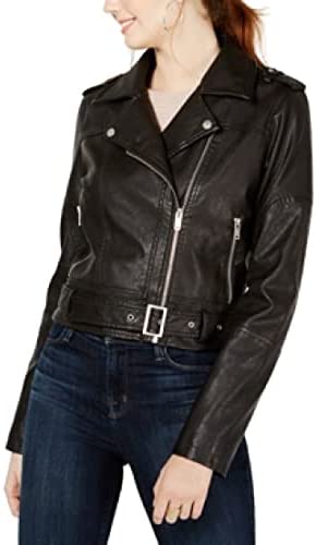 Collection B Juniors' Faux-Leather Belted Moto Jacket  Color Gray/Black Size S