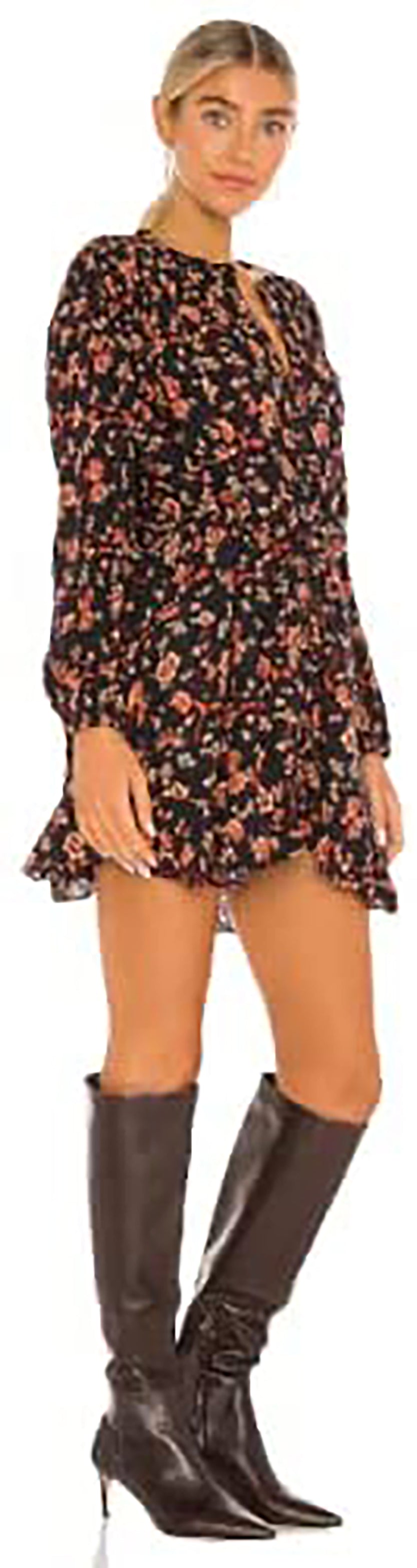 Free People Women’s Floral Long Sleeve Short Shirt Dress  OB1231677