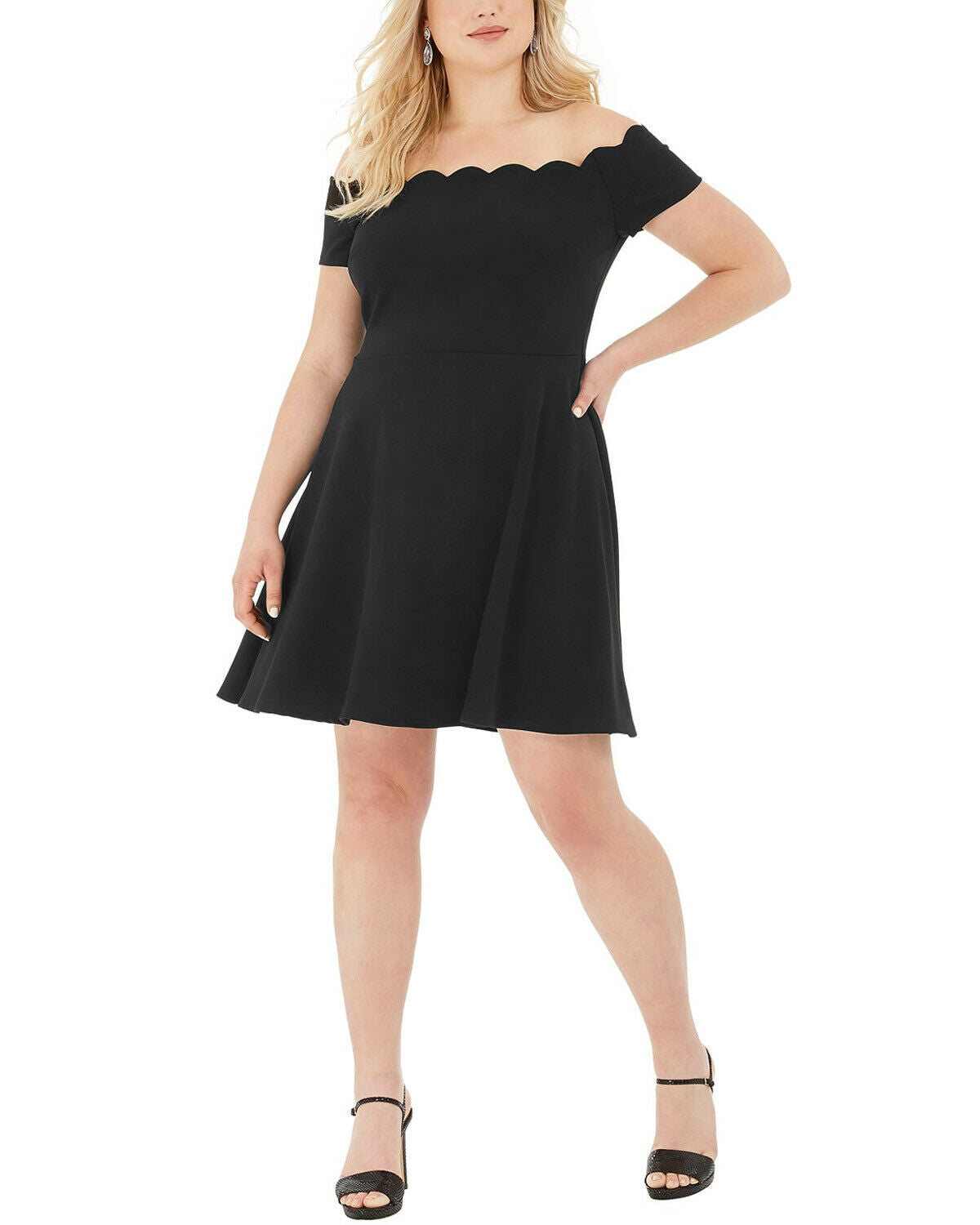 B. Darlin Women’s Plus Scalloped Off-The-Shoulder Mini Dress  Color Black Size 20W