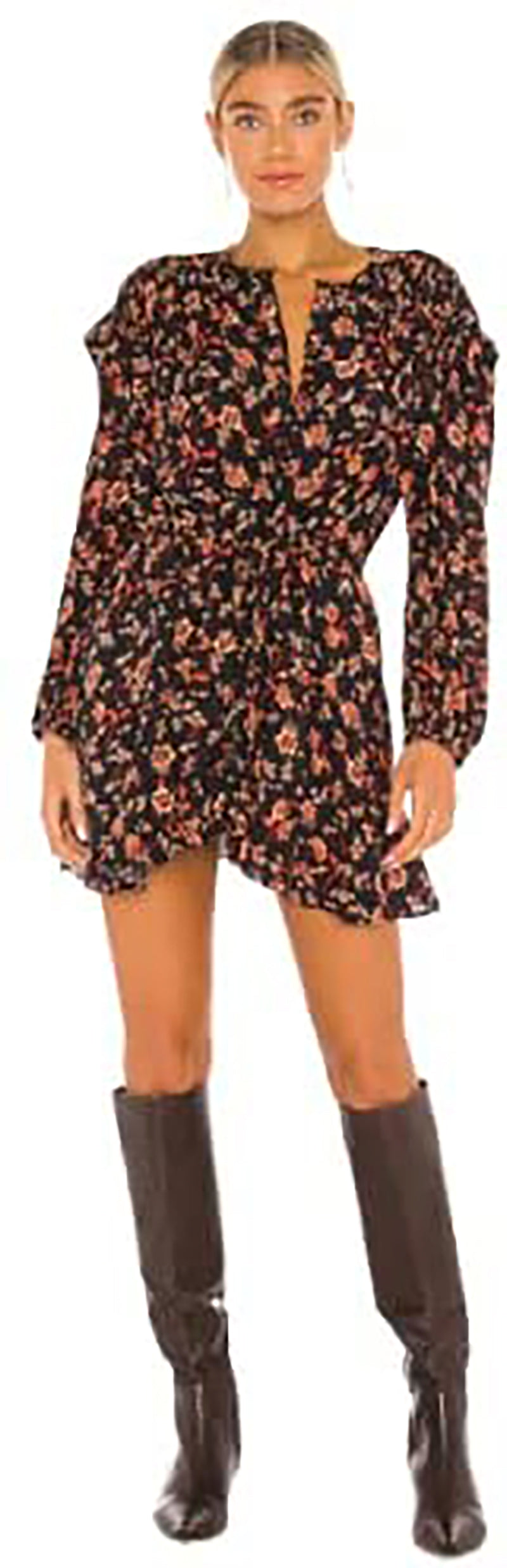 Free People Women’s Floral Long Sleeve Short Shirt Dress  OB1231677