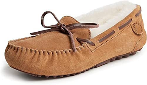 Fireside by Dearfoams Women's Shearling Victoria Moccasin Slippers  Color Chestnut Size 10M