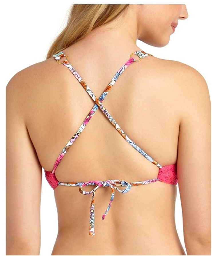 California Waves Womens Bralette Floral Swim Top  Color Raspberry