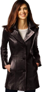 Anne Klein Women's 3 Button Notch Collar Walker Leather Coat  Cognac Size XL