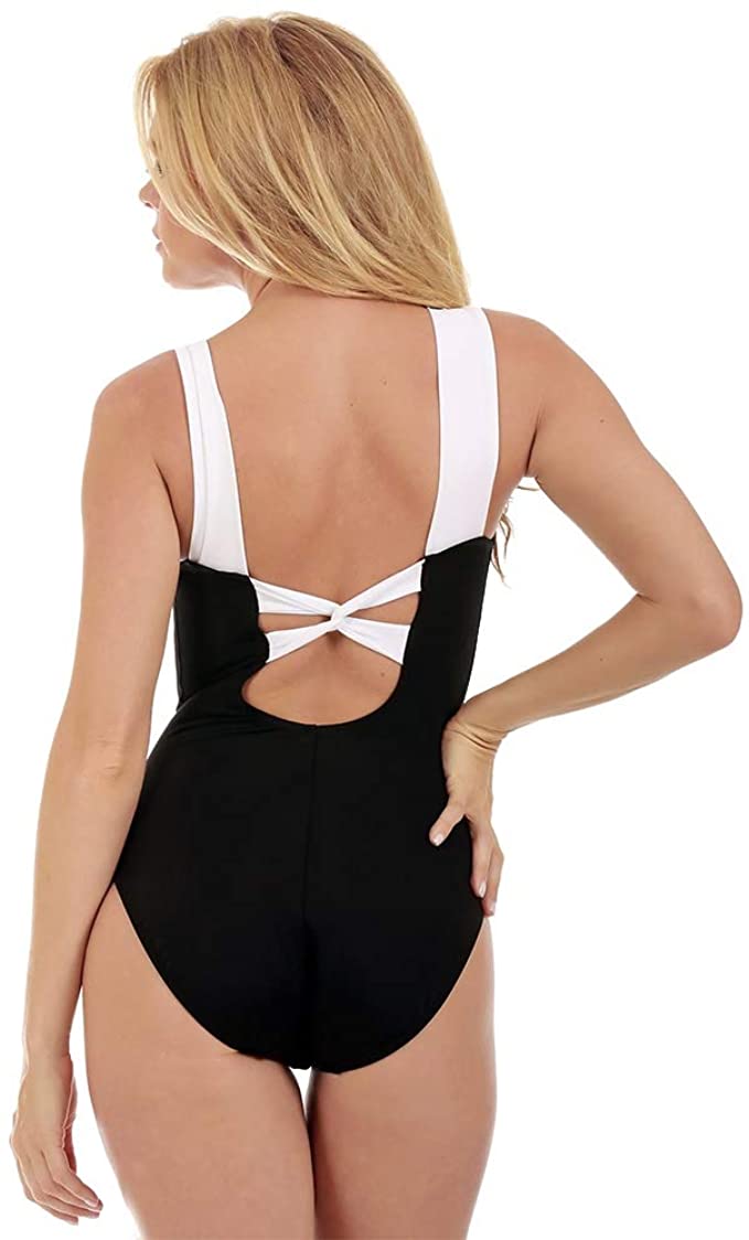 InstantFigure Women's Compression Shapewear Contrast Trim Tummy Control Padded One Piece  Color Black Size 14