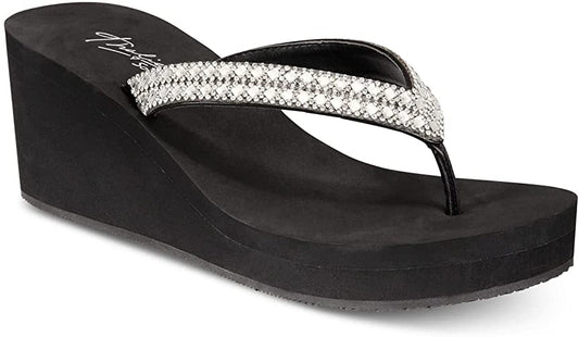 Thalia Sodi Women's Emira Embellished Wedge Sandals  Color Black Bling Size 7M