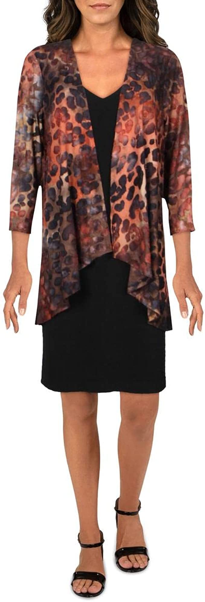 Connected Apparel Women's Petites Layered V-Neck Shift Dress  Color Black Size 4P