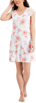 Charter Club Women's Lace-Sleeve Chemise Nightgown  Color Blossoms Size XS