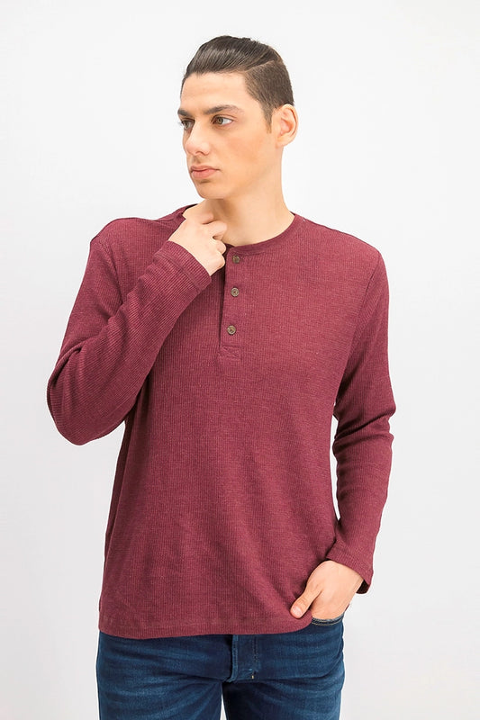 CLUB ROOM Men's Thermal Henley Shirt  Red Plum Size L
