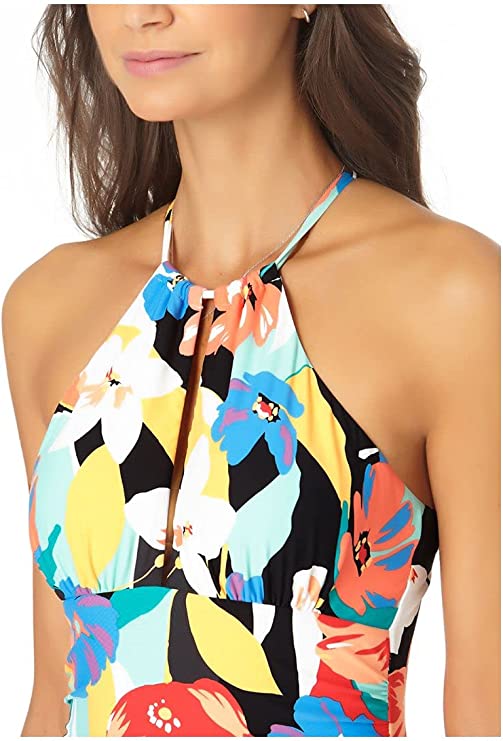 Anne Cole Modern Blooms High Neck One-Piece Swimsuit  Multicolor Size 16