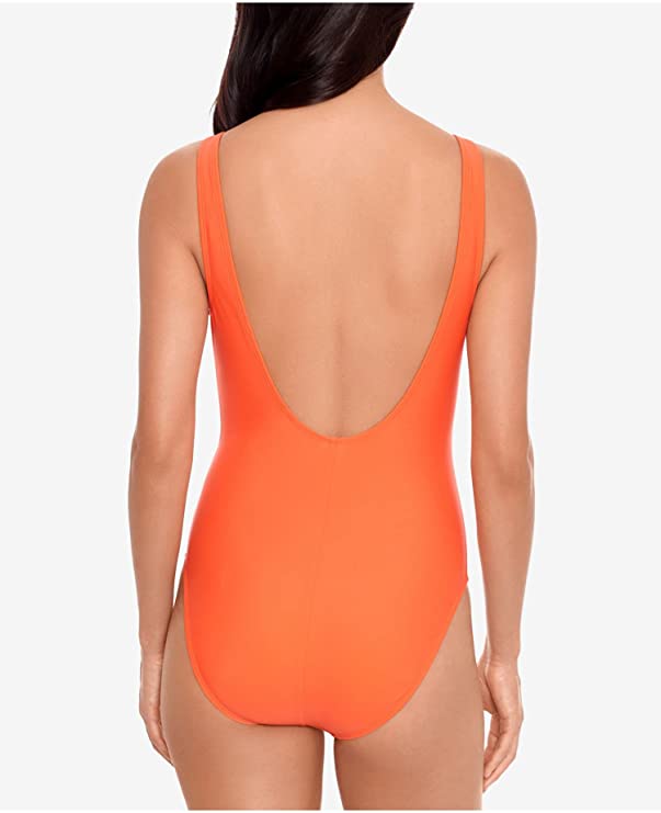 SALT + COVE Women's Stretch Lace-Up Grommets Lined 1-Piece Swimsuit   Color Orange Size M