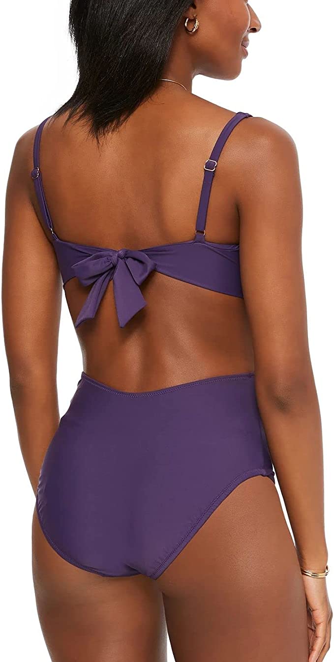 Bar III Womens Swim One Piece Small Ring Monokini Cutout  Color Purple Size S