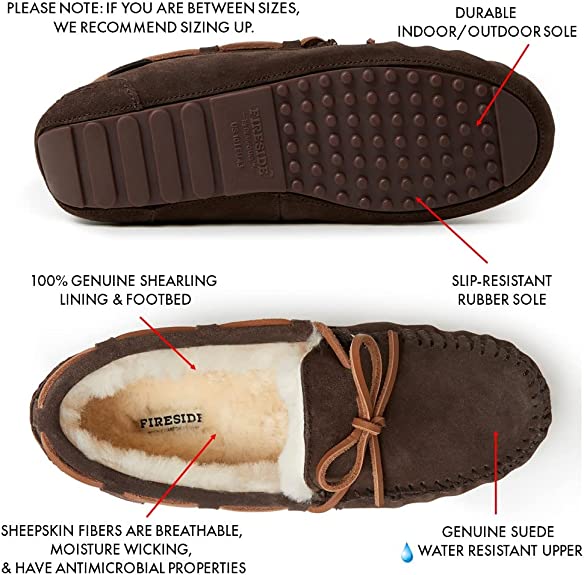 Fireside by Dearfoams Men's Victor Shearling Moccasin w/Tie Slipper  Color Coffee Size 9M