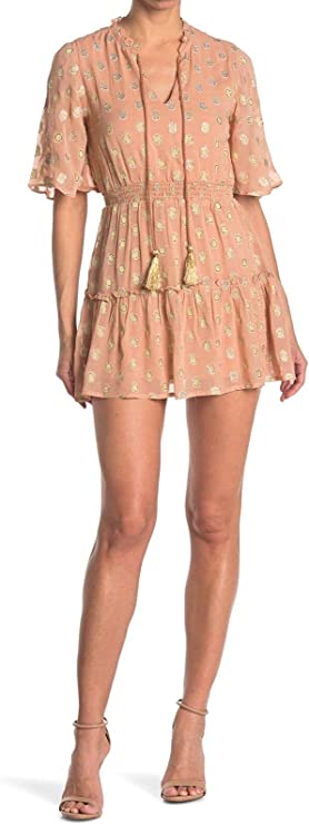 Raga Kenna Metallic-Dot Dress  Color Dusted Rose Size XS